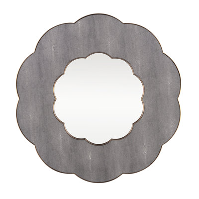 Scallop Wall Mirror - Gray Shagreen/Weathered Brass - 36"W x 36"H