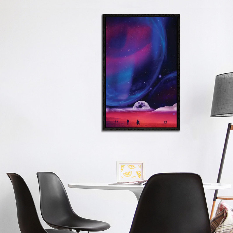 Sunset Palm Leaves - Painting on Canvas, 101.6 cm H x 66.04 cm W, Black Framed
