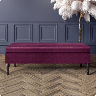 Safar Plain Ottoman Storage Bench – Upholstered Naples Shoe Bench with Black Turned Wooden Legs