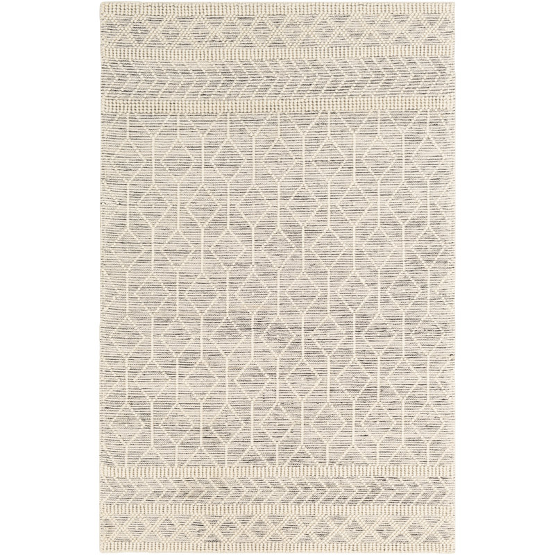 Tapis d'intérieur en laine tissé à plat à la main à motif oriental noir et blanc Émile, Rectangle 10 pi x 14 pi