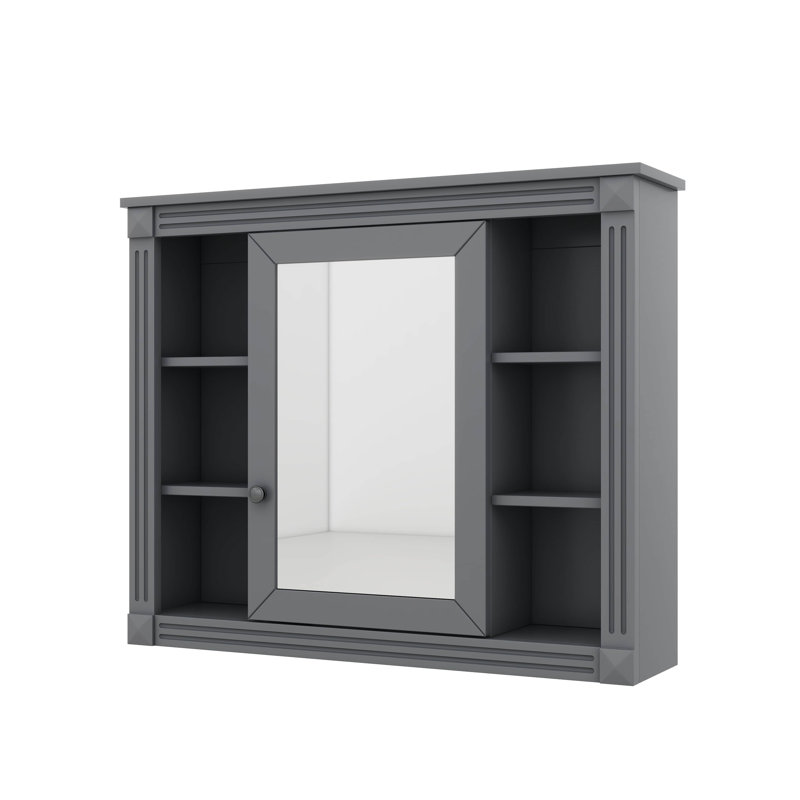 Armoire de rangement murale de salle de bain moderne 35 "x 28" avec miroir 6 tablettes ouvertes, Gris