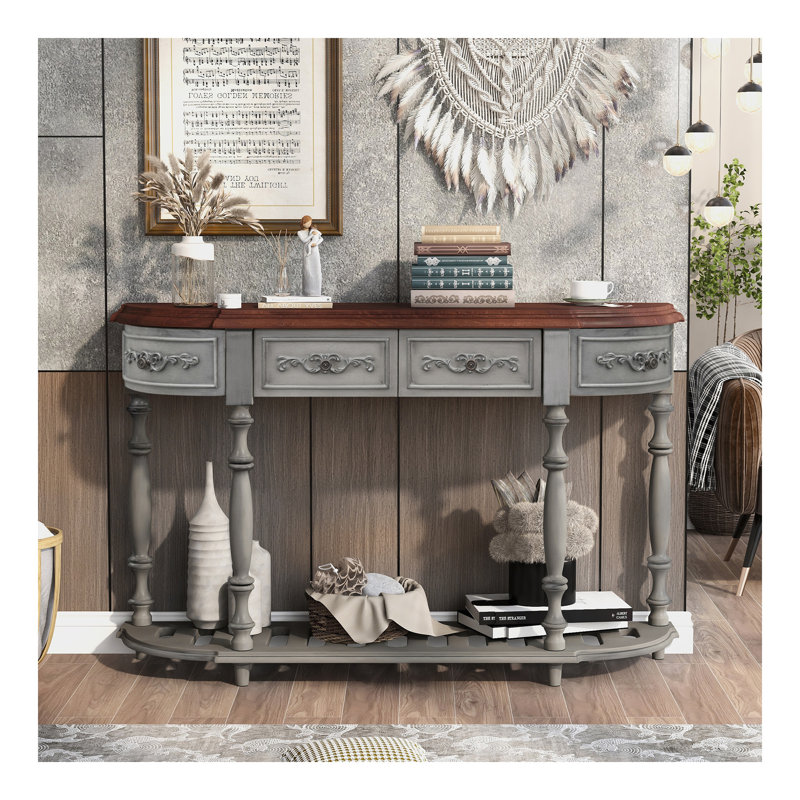 Table console moderne et contemporaine avec table à console courbée pour vestibule avec 4 tiroirs et 1 tablette