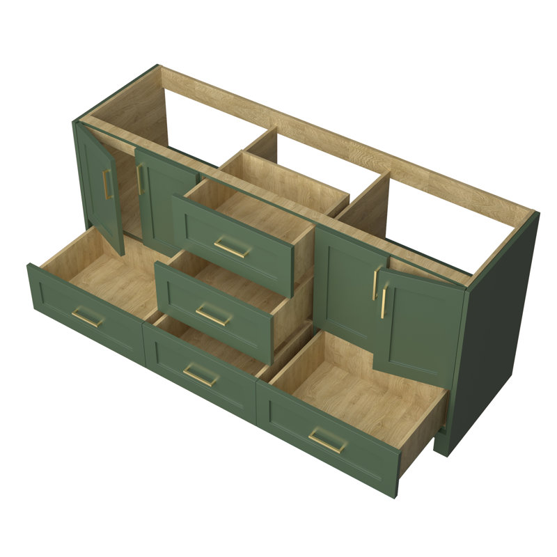 Solid Wood 72'' Double Bathroom Vanity Base Only, Green