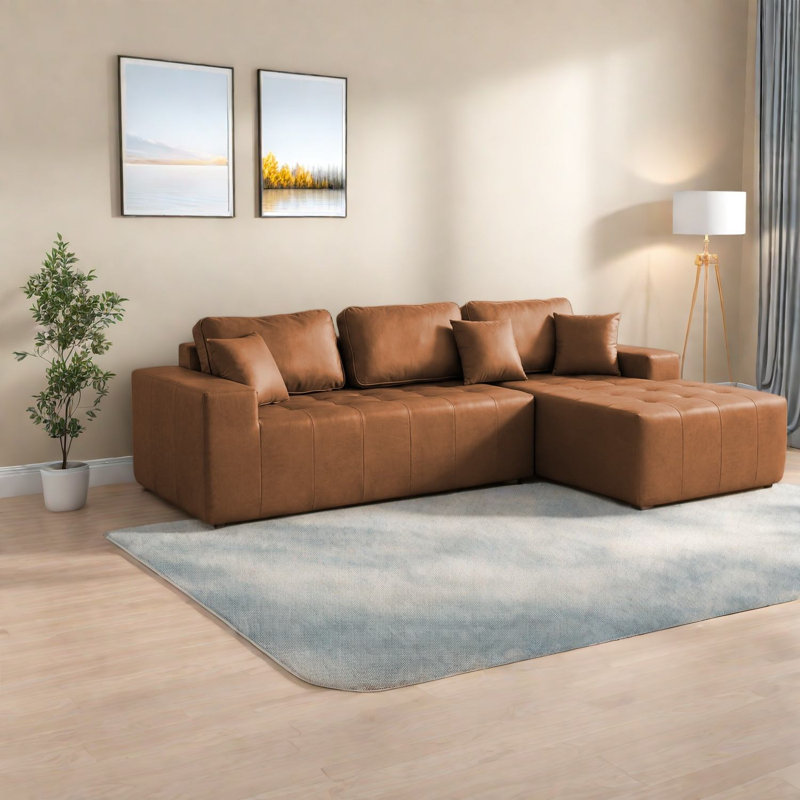 Canapés modulaires en similicuir à compression, méridienne droite de 108 pouces, salon moderne
