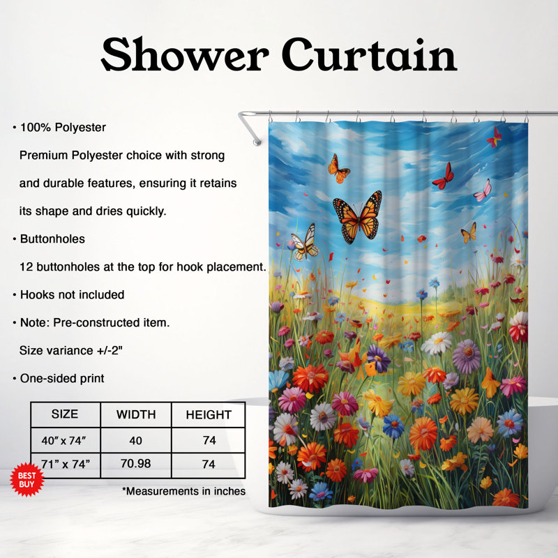 Fresh Bloom - Rideau de douche standard 1 pièce, H 74 po x l 40 po