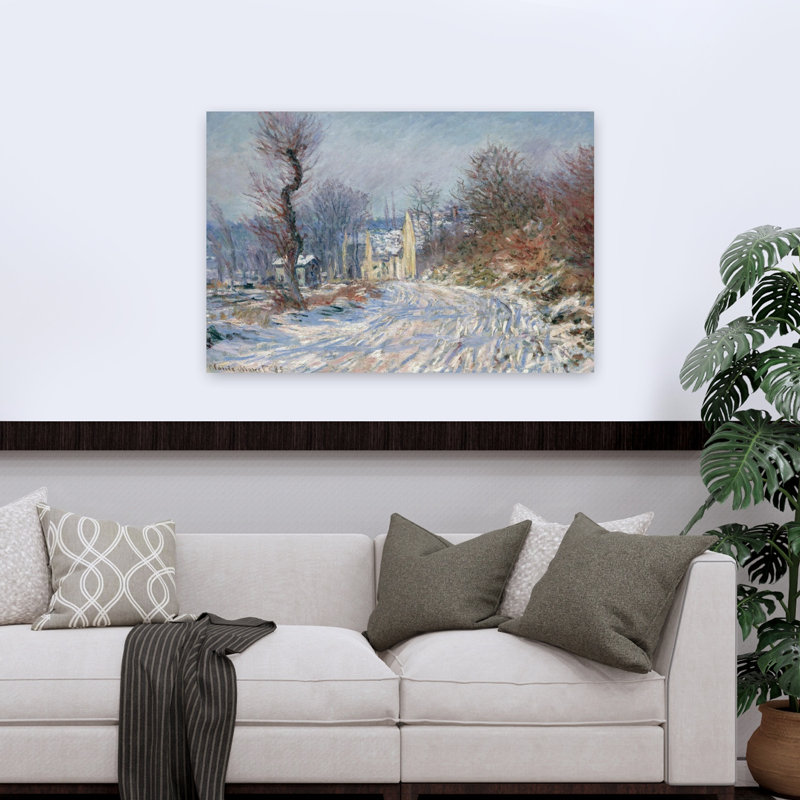 «Route De Giverny En Hiver», impression d'art abstrait classique contemporain de l'hiver 1885, H 32 po x l 48 po
