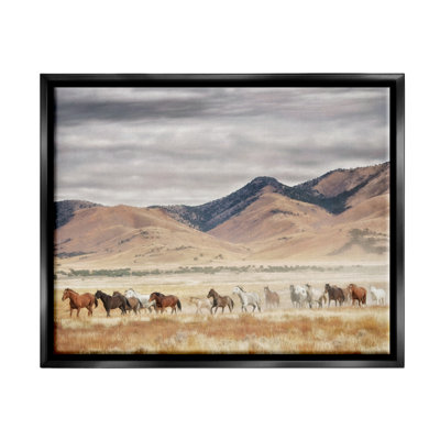 Wild Horses Roaming Across Western Landscape Jet Black Framed Floating Canvas Wall Art by PH Burchett