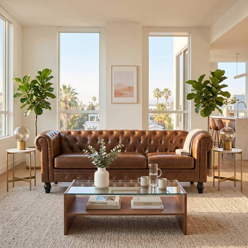 Canapé 3 places (brun), Brown Faux Leather