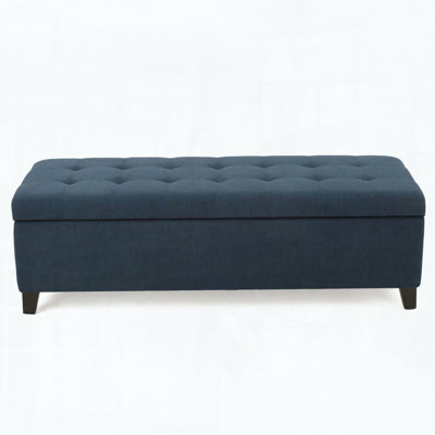Upholstered Storage Ottoman Bench with Flip-Top, Navy Blue Fabric, 300 lbs Capacity