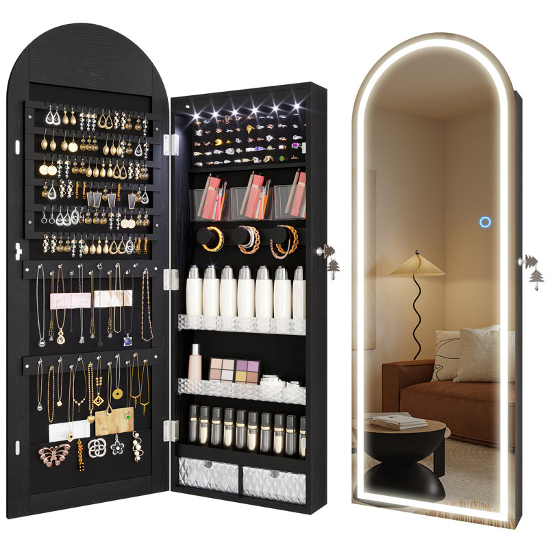 Wall Mounted Jewellery Armoire with Mirror  , Black