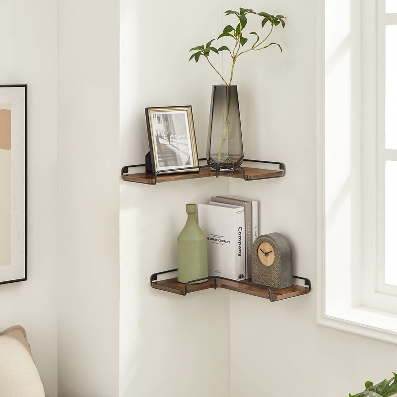 L-Shaped Corner Shelf, Rustic Brown