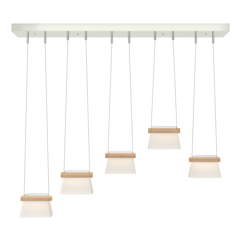 Cowbell 5 - Light Kitchen Island Geometric LED Pendant, Clear Glass with Frosted Diffuser, Sterling