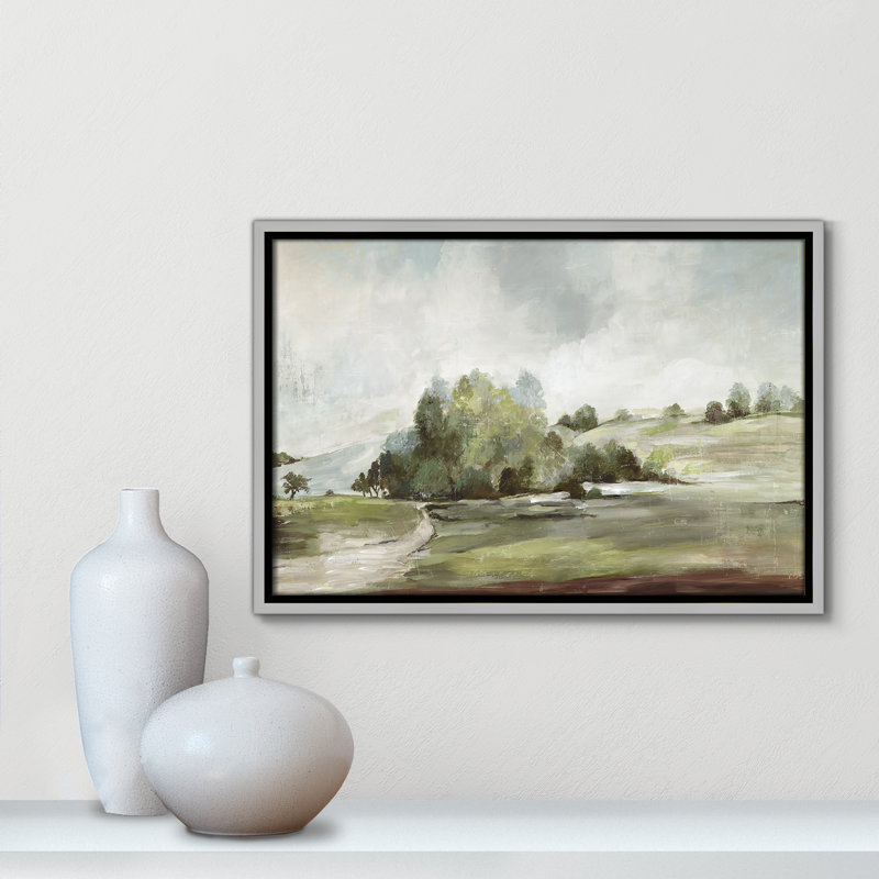 Concorde Green Country Road by Allison Pearce - Floater Frame Print on Canvas, 13.5" H x 19.5" W, Silver