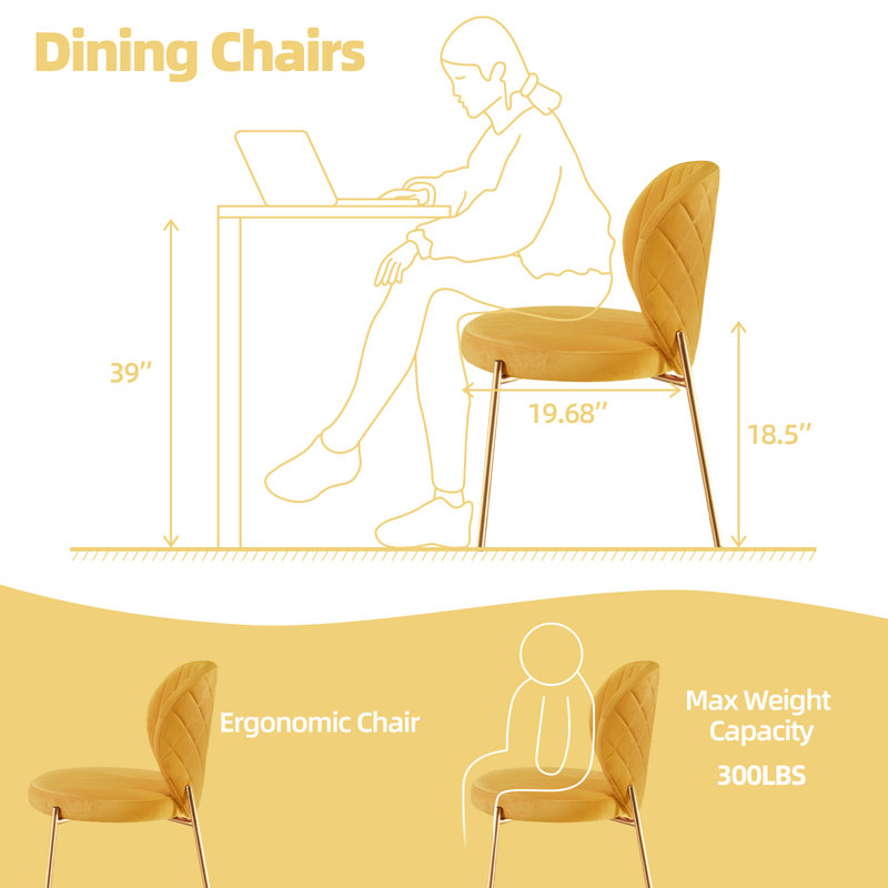 Chaise d'appoint de salle à manger rembourrée en velours Erianna, Jaune