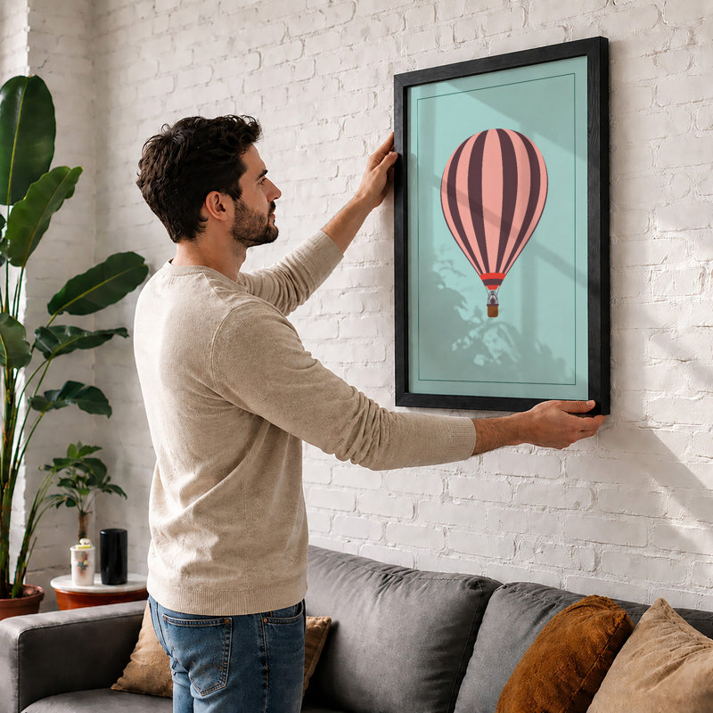 Hot Air Balloon Dream Minimalist - Framed Print, A1 - 84.1 x 59.4 cm, Oak