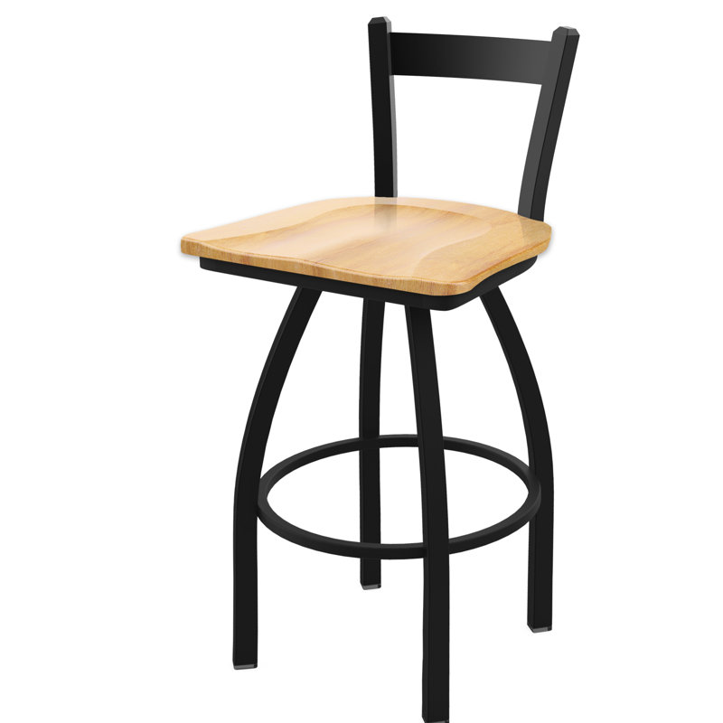 Tabouret de comptoir pivotant 821 Catalina, Noir froissé, Bois - Érable naturel