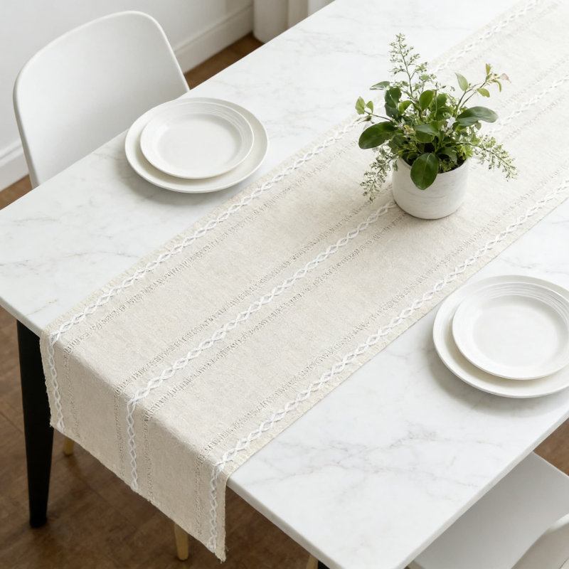 Rustic Cotton Linen Table Runner With Embroidered Hollow Design, Soft And Durable Kitchen Dining Table Decor For Home Parties And Holiday Celebrations