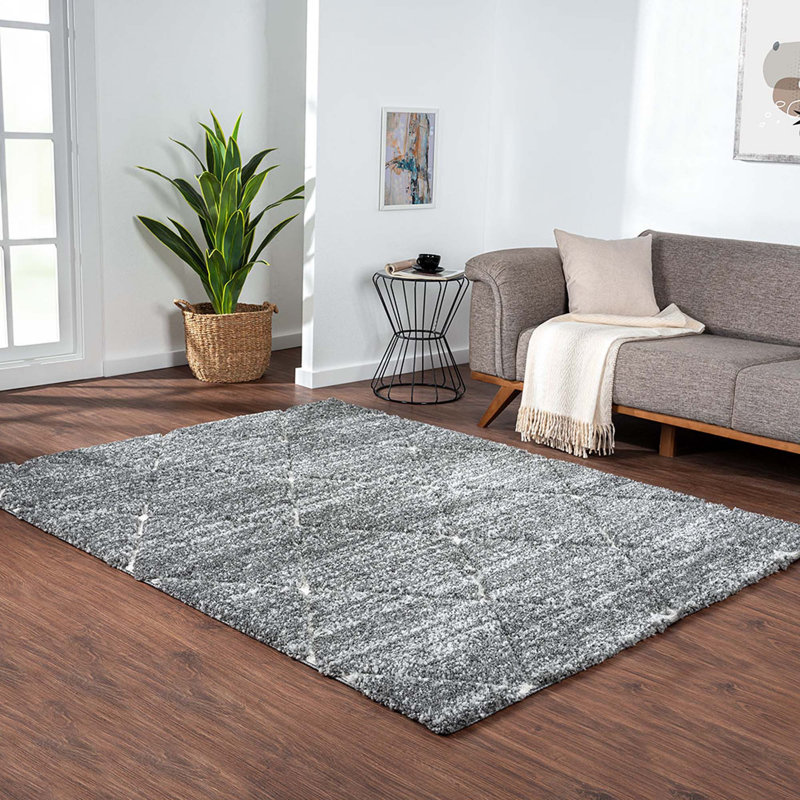 Machine Woven Talas Trellis Area Rug In Grey And Cream, Rectangle 3' x 5'