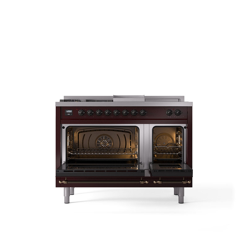 ILVE Nostalgie II 48 Dual Fuel Range, Burgundy/Bronze, Natural Gas