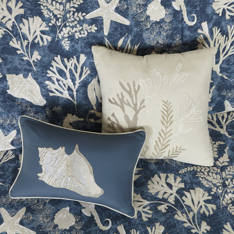 Cape Cod Blue Coastal Cotton Sateen 7-Piece King Comforter Set, King Comforter + 6 Additional Pieces