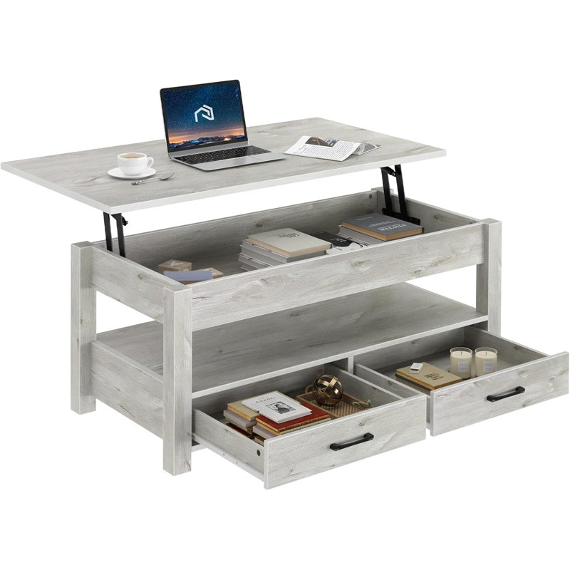 Eoghan Lift Top Coffee Table with 2 Drawers, Espresso, 18.2" H x 39.4" L x 19.7" W