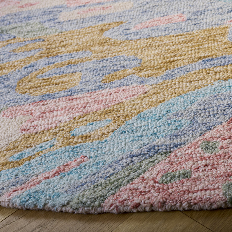 Louraine Hand Tufted Wool/Cotton Floral Rug in Ivory/Pink, Round 6"