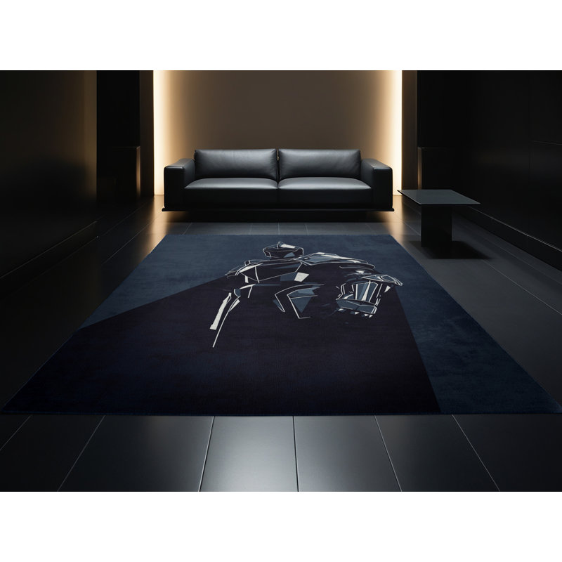 Tapis gris Brennan noir lavable à la machine - reliure marine, 8 x 10