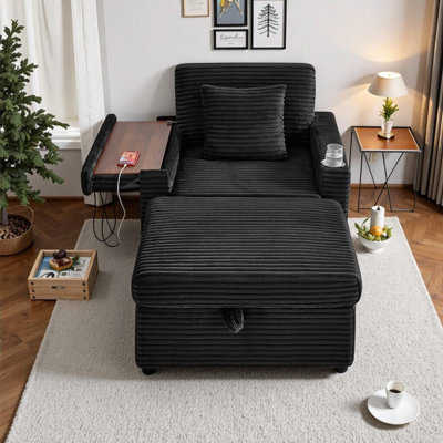 Canapé moelleux en velours côtelé avec repose-pieds et accoudoirs multifonctionnels, fauteuil de salon durable