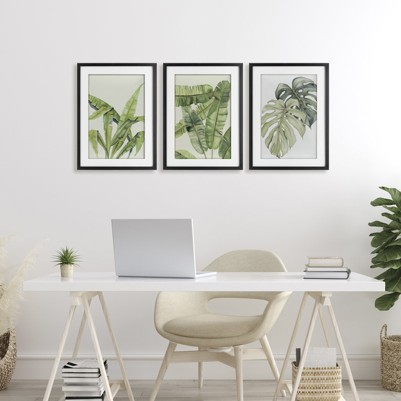 Ensemble de 3 reproductions sous-marines tropicales, design par Errico & Slyp, H 20 po x l 42 po, Cadre noir minuit