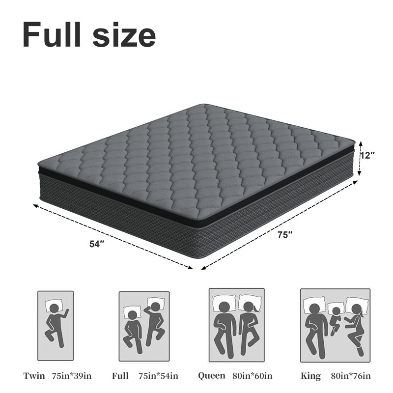 12" Cooling Gel Memory Foam Hybrid Mattress in a Box with CertiPUR-US, Full, 12"