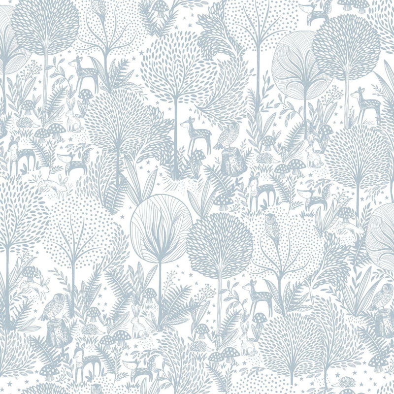 Papier peint autocollant FOREST FRIENDS FRIENDS, Bleu / blanc