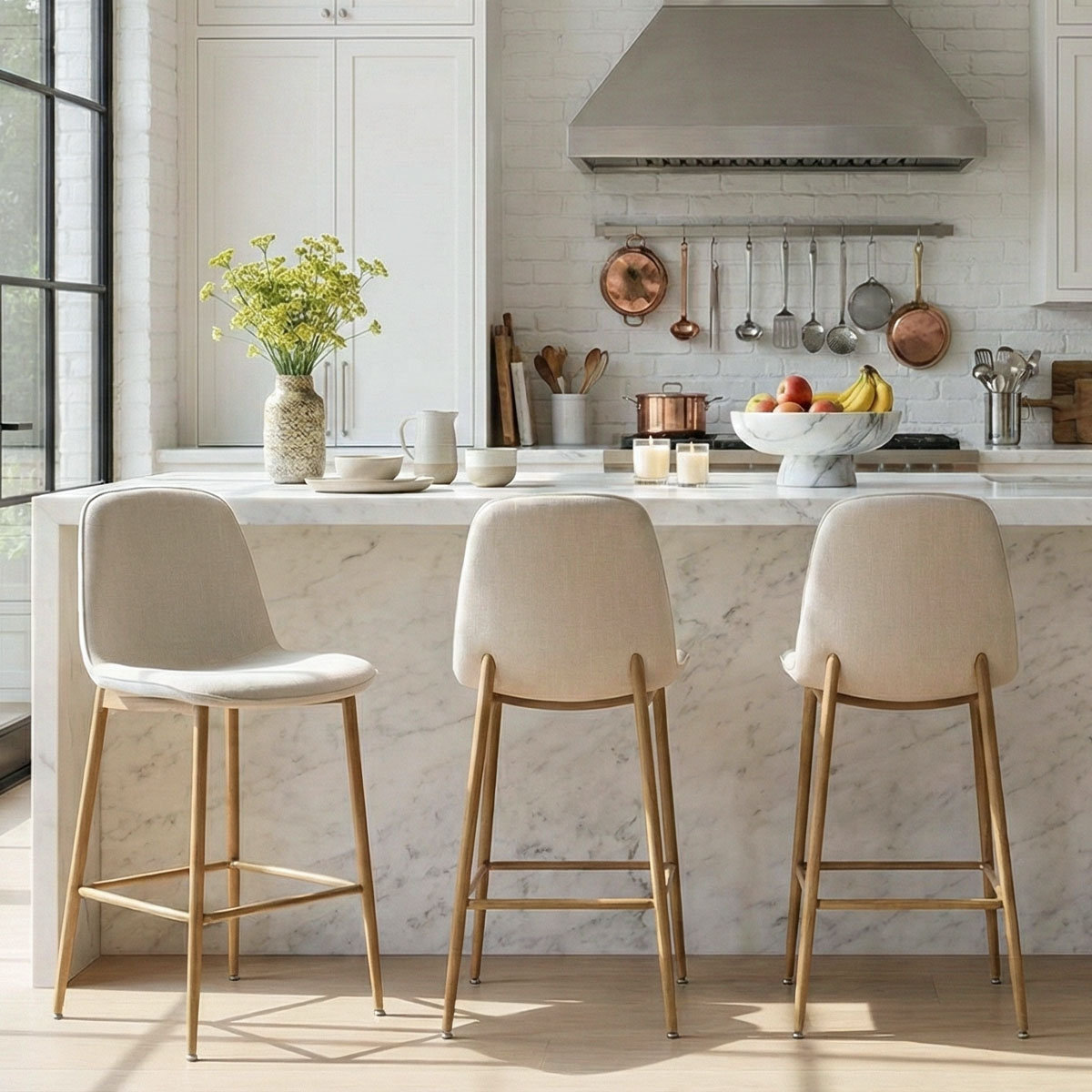 25.5" Upholstered Counter Stool (Set of 3) - Beige