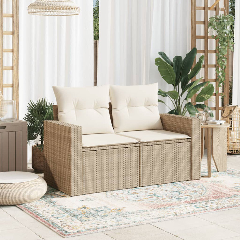  Canapé de jardin en PE rotin beige à deux places réglables