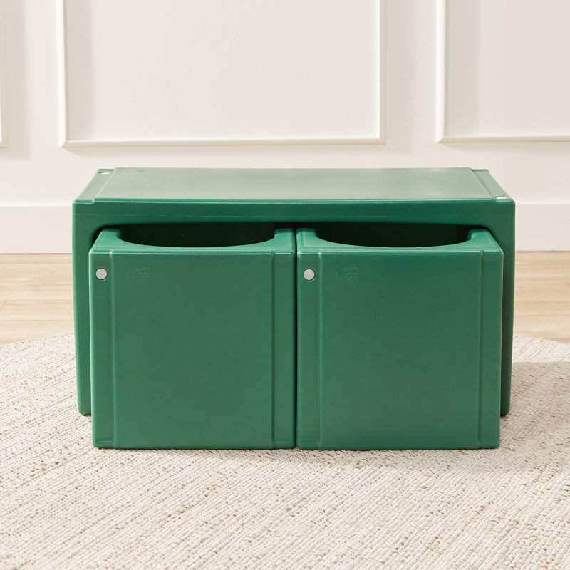 ECR4Kids Tri-Me Table and Cube Chair Set, Multipurpose Furniture, 3-Piece, Green