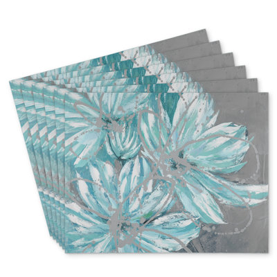 Polyester Orlane Set of 6 - Abstract Blue Flowers Decor