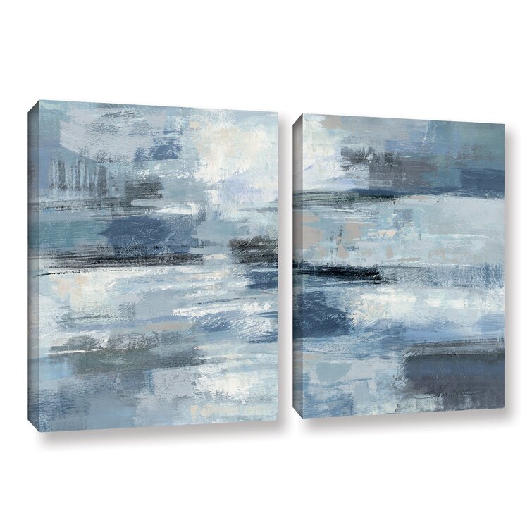 Clear Water Indigo And Gray - 2 Piece Painting on Canvas