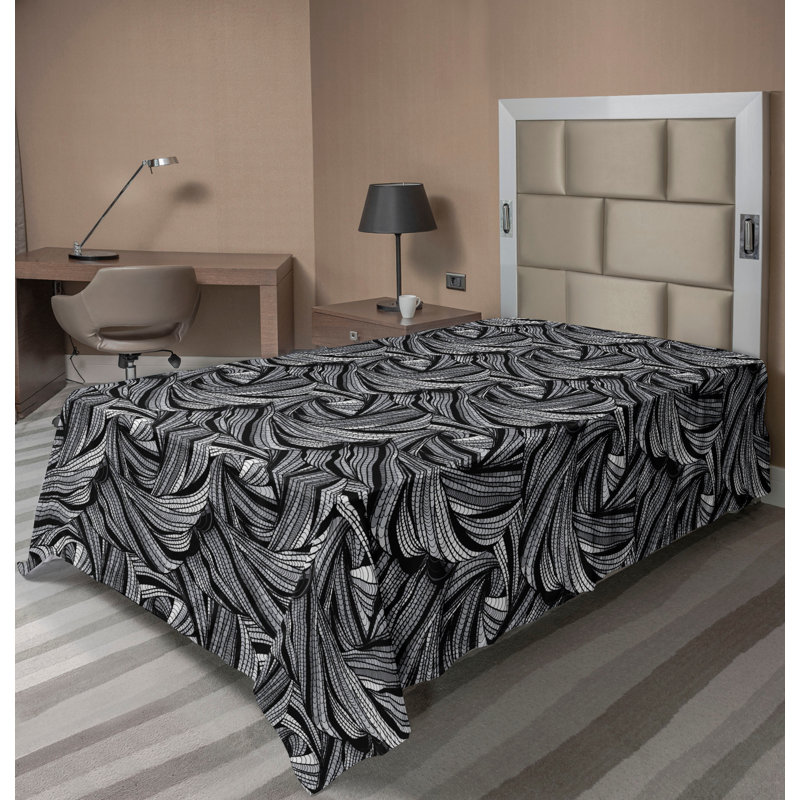 Feuille de palmier Ambesonne Greenery, Simple TG, Gris anthracite, gris pâle / abstrait