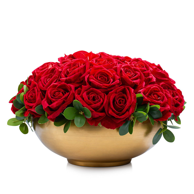 Red Roses In Gold Pot