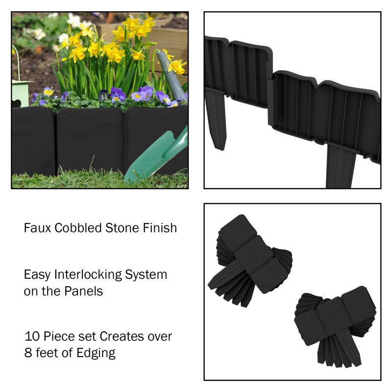 Bordure en pierre de jardin H 9 po x l 0,75 po, Noir