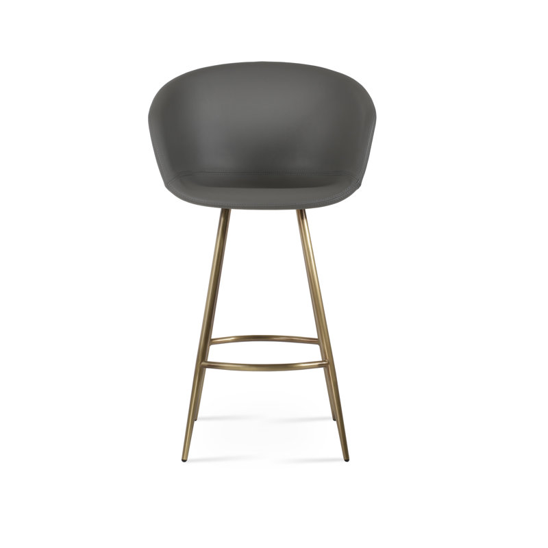 Tabouret de bar et de comptoir Tribeca Galata, Tabouret de bar (siège d'une hauteur de 29 po), Laiton, Similicuir gris