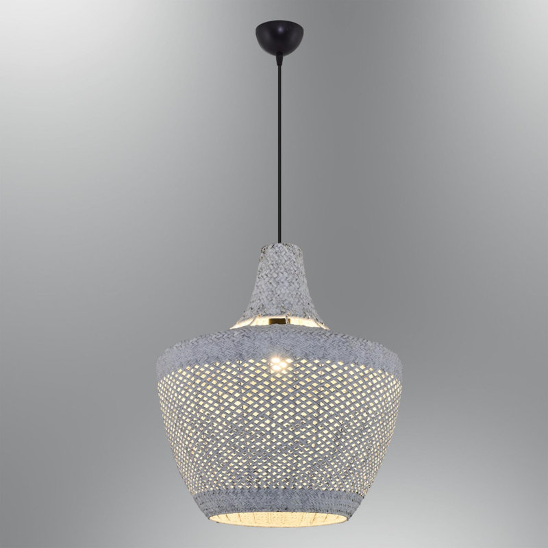 Cassen Elegant White Chandelier with Rattan Cap, 15.7 in Diameter x 47.2 in Height | 24W Energy Saving E27, Plastic Body | Ideal for Living Room, Dining Room & Entryways | Modern Design, Bulb Not Included