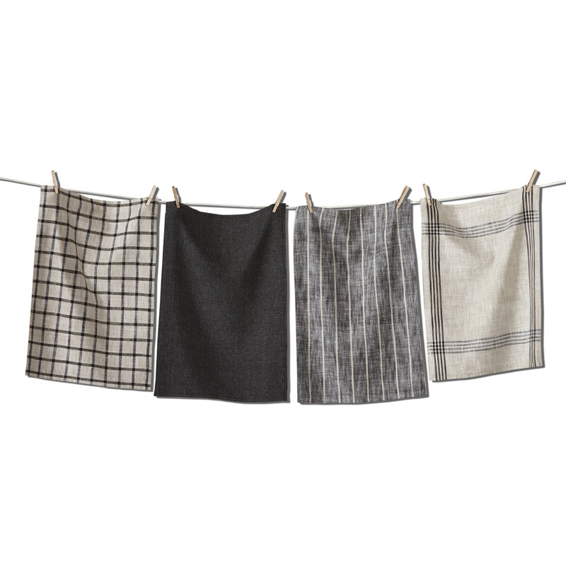 Canyon Woven Dishtowel Set/4 Black Multi, 0.1" H x 18" W x 26" D, Black Multi