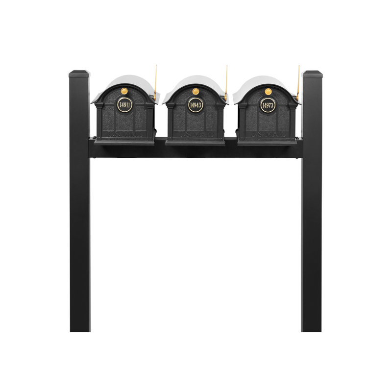 Balmoral Triple Mount Mailbox /w/ Pyramid Caps & Personalized Door Medallion (3 Mailboxes, Tri-Mount Rack, 3 Medallions), Yes