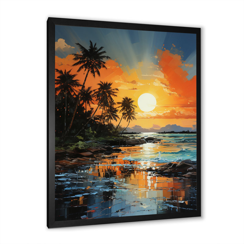 Cabriales, palmiers, lever de soleil II sur toile, H 32 po x l 24 po x P 1 po, Cadre noir