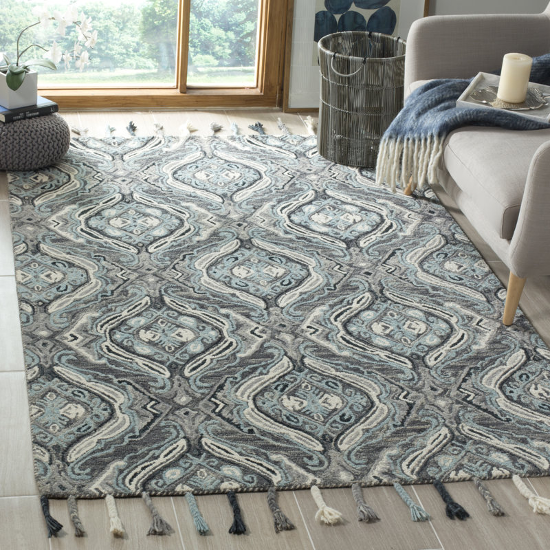 Tapis géométrique en laine crocheté à la main Guzi, Rectangle 8 pi x 10 pi