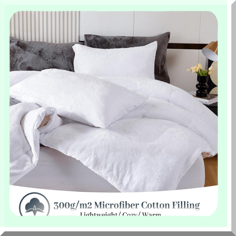 Winter Bliss Plush Comforter Set - Queen Size Ultra Soft Fluffy Bedding with Shaggy Comforter and Pillowcases - Luxury White Warm Fuzzy 3PC Set