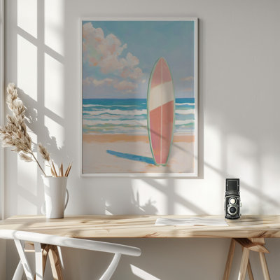 «Sea Beach Surfboard», art mural texturé encadré