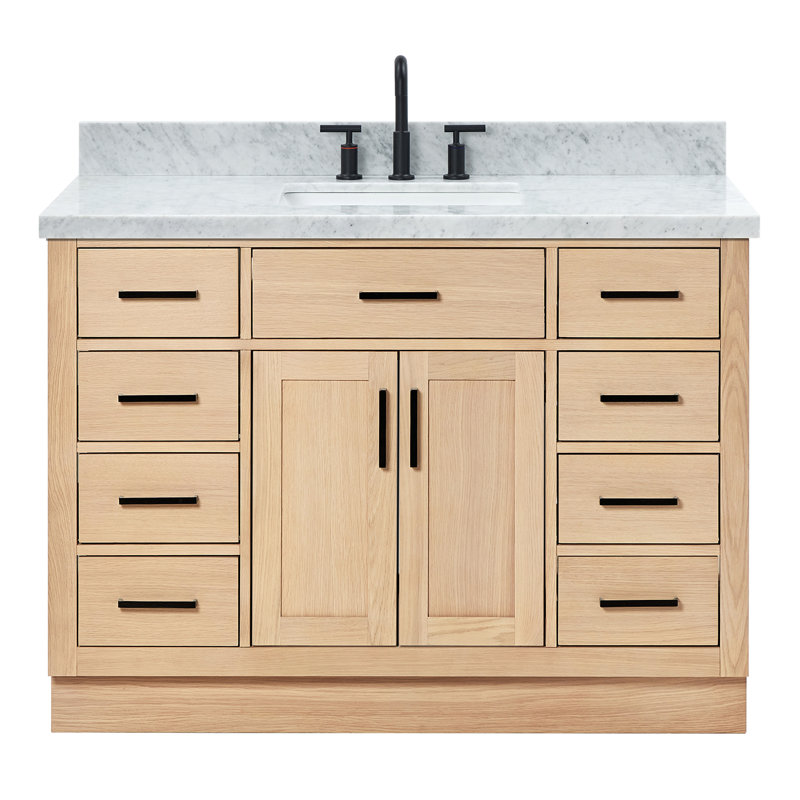 Meuble-lavabo simple en bois massif 48 po avec lavabo en marbre de Carrare 1,5 po Tidworth, Forme rectangulaire