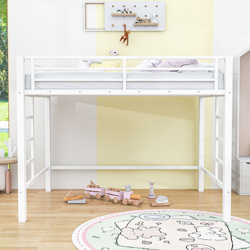Classic Metal Loft Bed with Dual-Side Ladders, Queen