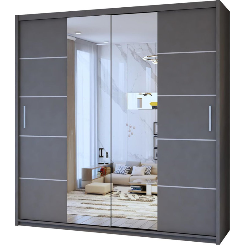 Alyssha 2 Door Manufactured Wood Wardrobe, 217cm H x 120cm W x 62cm D, Grey